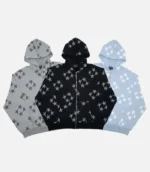 99 Based Star Print Zip Hoodie Grey d